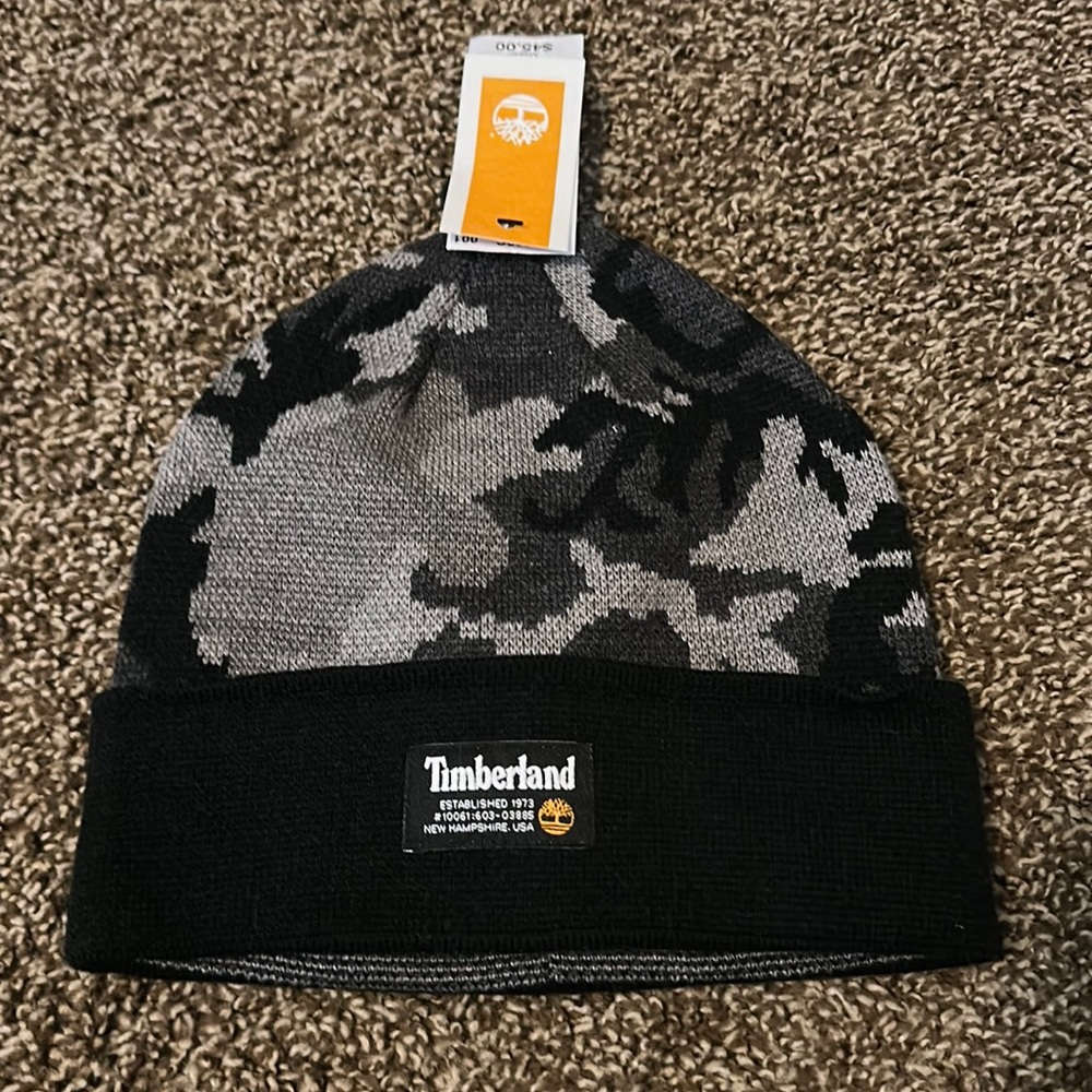 TIMBERLAND MEN’S GRAY CAMO BEANIE HAT: LIMITED EDITION: NWT